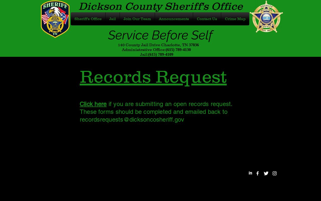 Dickson County released inmate records request page