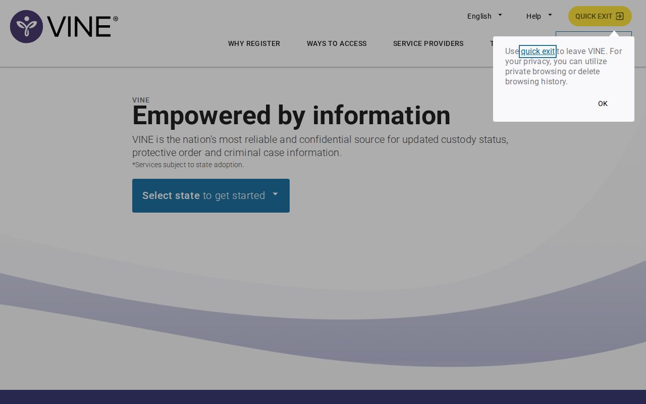 Dickson County VINELink inmate search Tennessee selection screen